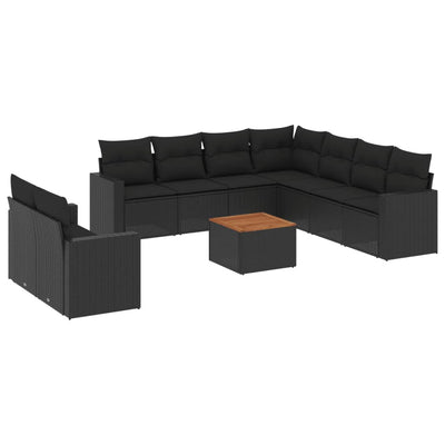 10 Piece Garden Sofa Set with Cushions Black Poly Rattan Payday Deals