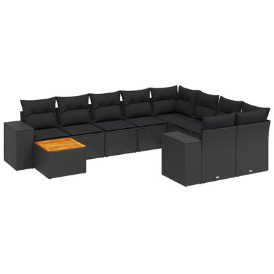 10 Piece Garden Sofa Set with Cushions Black Poly Rattan Payday Deals