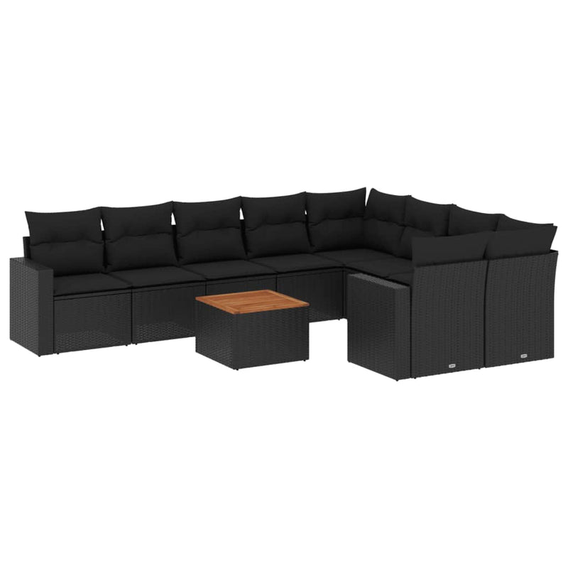 10 Piece Garden Sofa Set with Cushions Black Poly Rattan Payday Deals