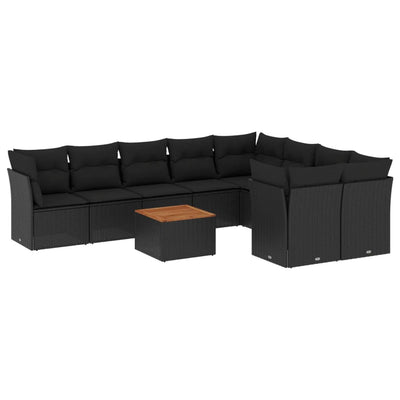 10 Piece Garden Sofa Set with Cushions Black Poly Rattan Payday Deals