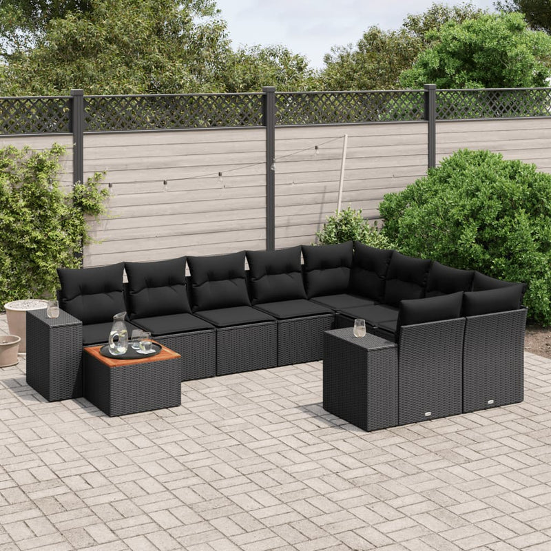 10 Piece Garden Sofa Set with Cushions Black Poly Rattan Payday Deals