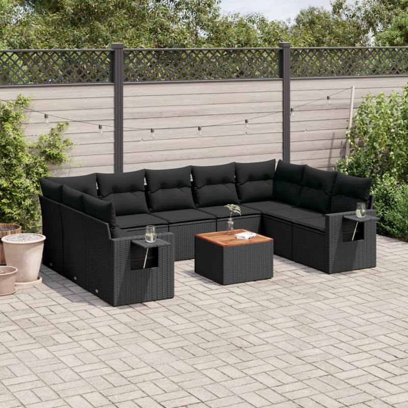 10 Piece Garden Sofa Set with Cushions Black Poly Rattan Payday Deals