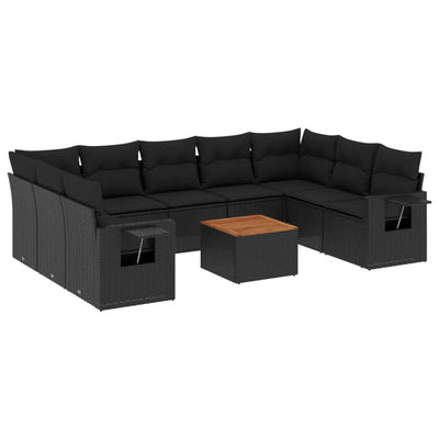 10 Piece Garden Sofa Set with Cushions Black Poly Rattan Payday Deals