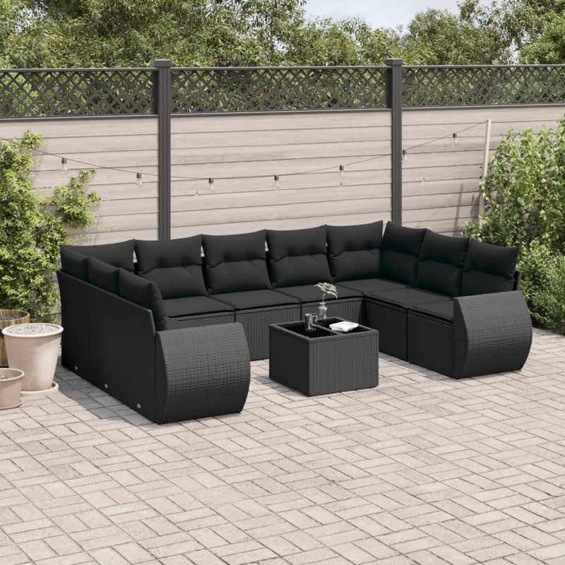 10 Piece Garden Sofa Set with Cushions Black Poly Rattan Payday Deals