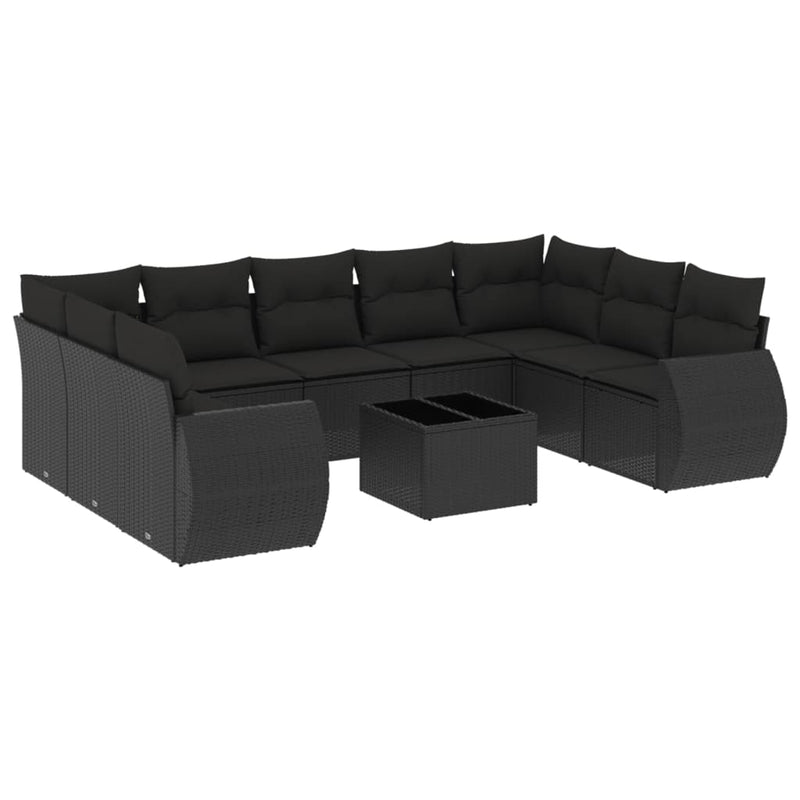 10 Piece Garden Sofa Set with Cushions Black Poly Rattan Payday Deals