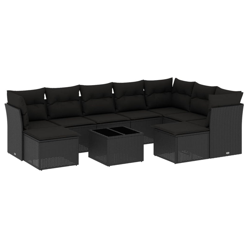 10 Piece Garden Sofa Set with Cushions Black Poly Rattan Payday Deals