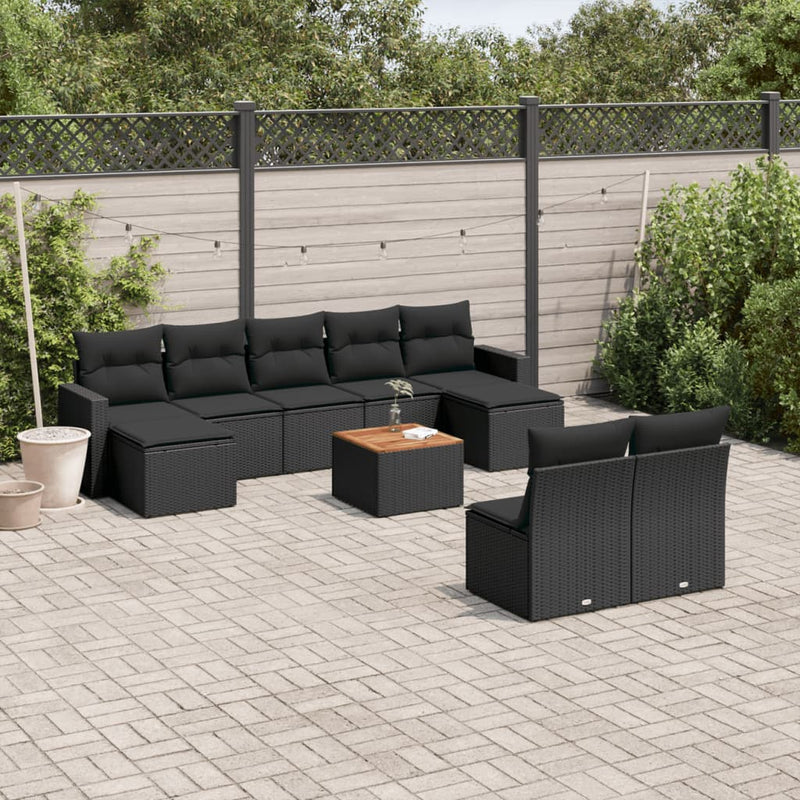 10 Piece Garden Sofa Set with Cushions Black Poly Rattan Payday Deals