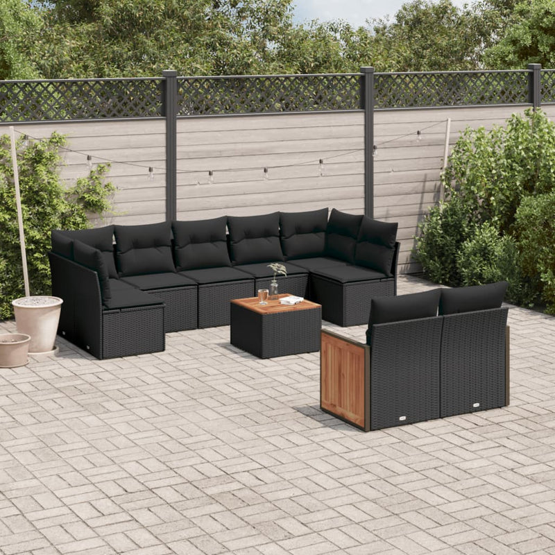 10 Piece Garden Sofa Set with Cushions Black Poly Rattan Payday Deals