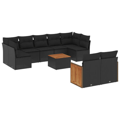 10 Piece Garden Sofa Set with Cushions Black Poly Rattan Payday Deals