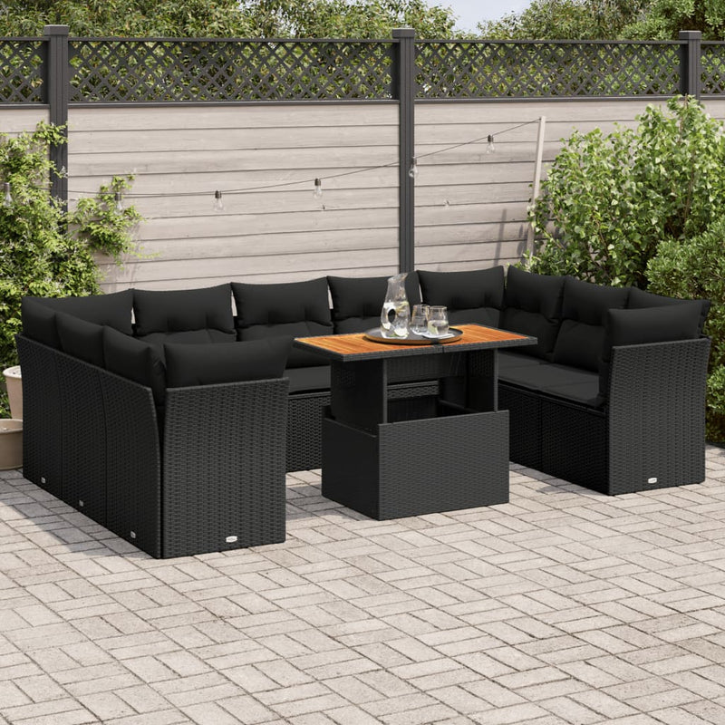 10 Piece Garden Sofa Set with Cushions Black Poly Rattan Payday Deals