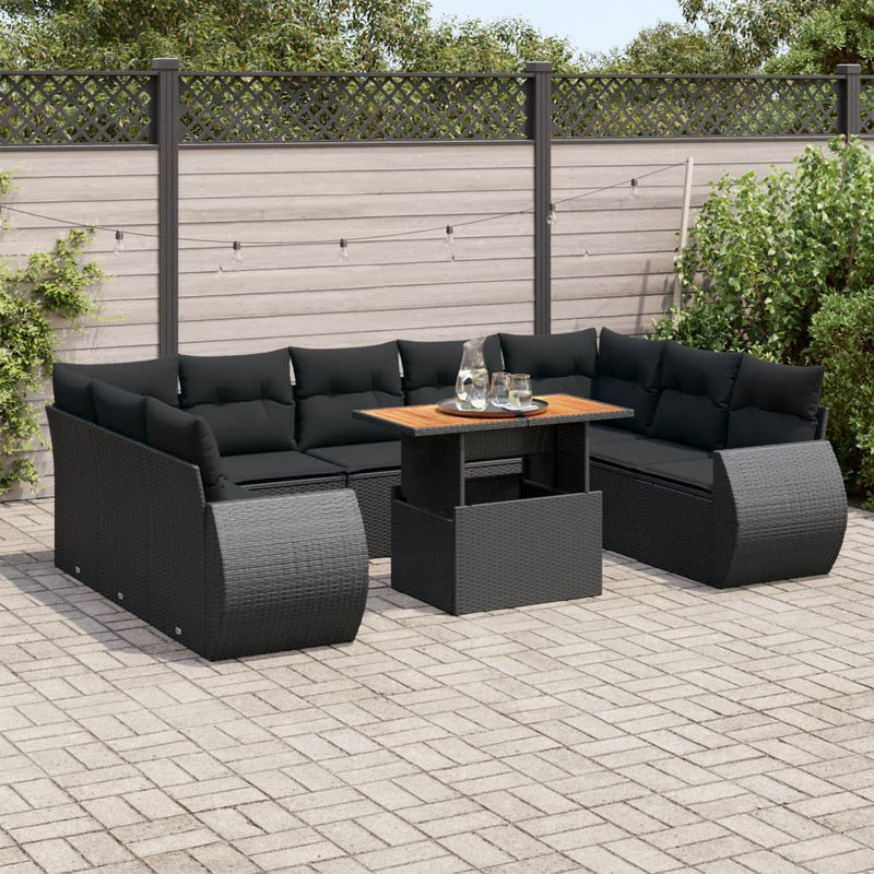 10 Piece Garden Sofa Set with Cushions Black Poly Rattan Payday Deals