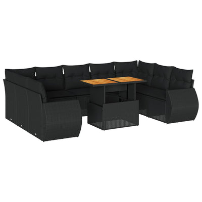 10 Piece Garden Sofa Set with Cushions Black Poly Rattan Payday Deals