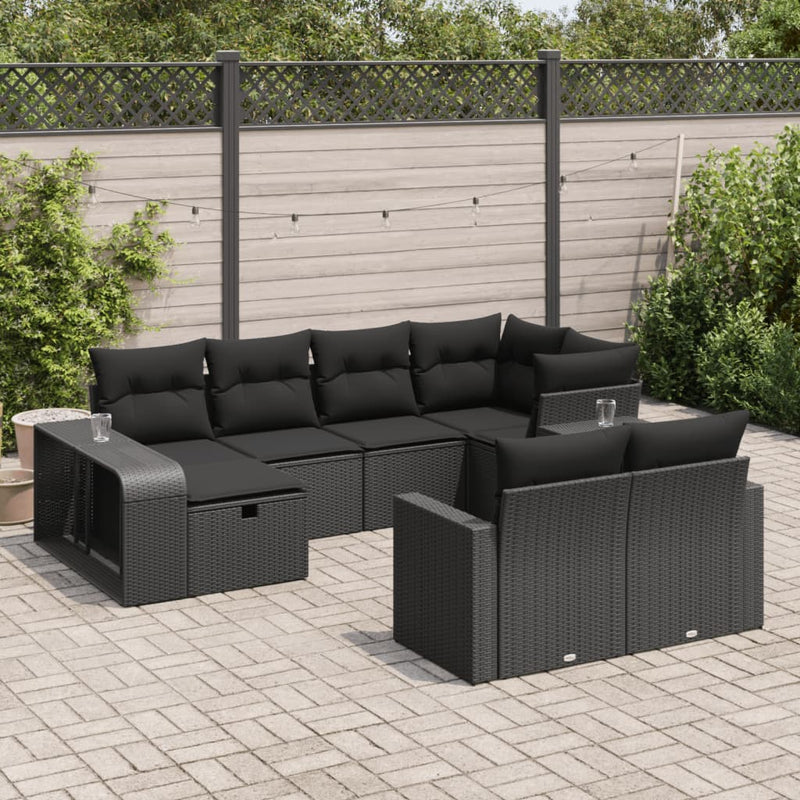 10 Piece Garden Sofa Set with Cushions Black Poly Rattan Payday Deals