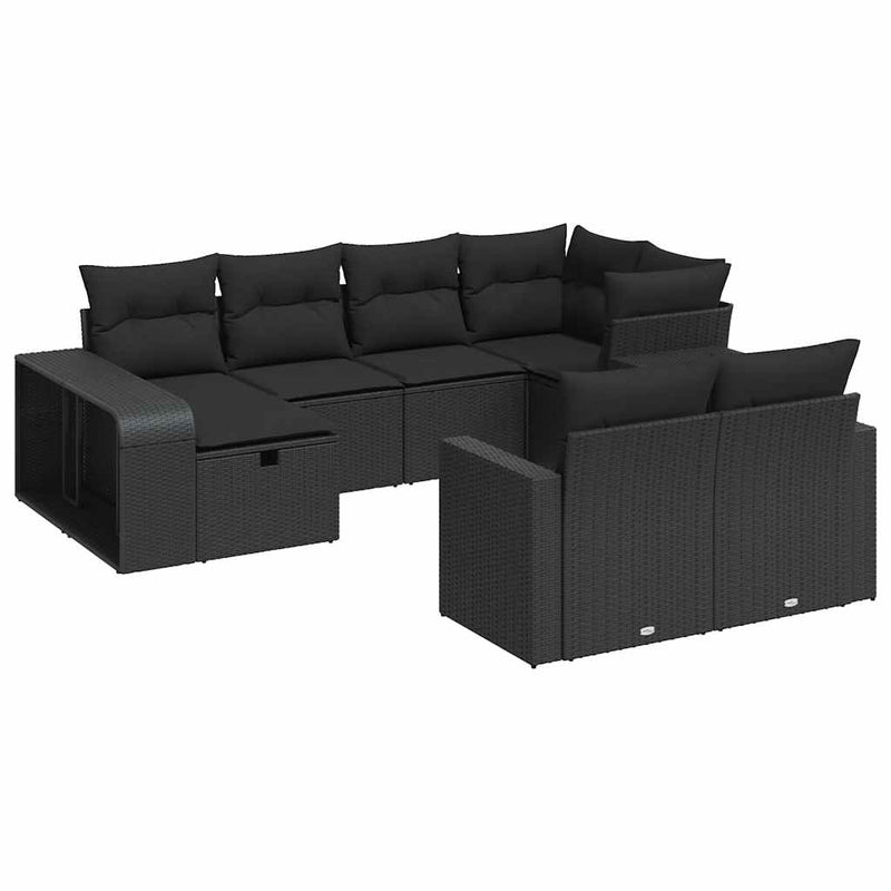 10 Piece Garden Sofa Set with Cushions Black Poly Rattan Payday Deals