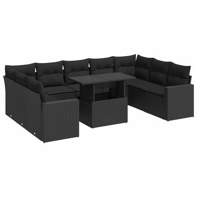 10 Piece Garden Sofa Set with Cushions Black Poly Rattan Payday Deals