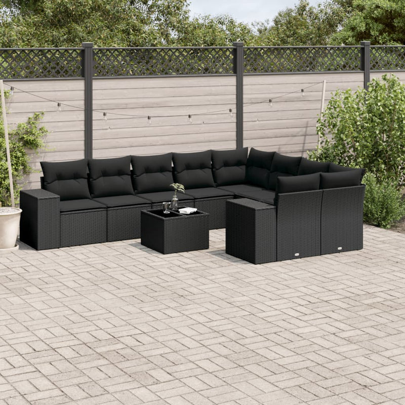 10 Piece Garden Sofa Set with Cushions Black Poly Rattan Payday Deals