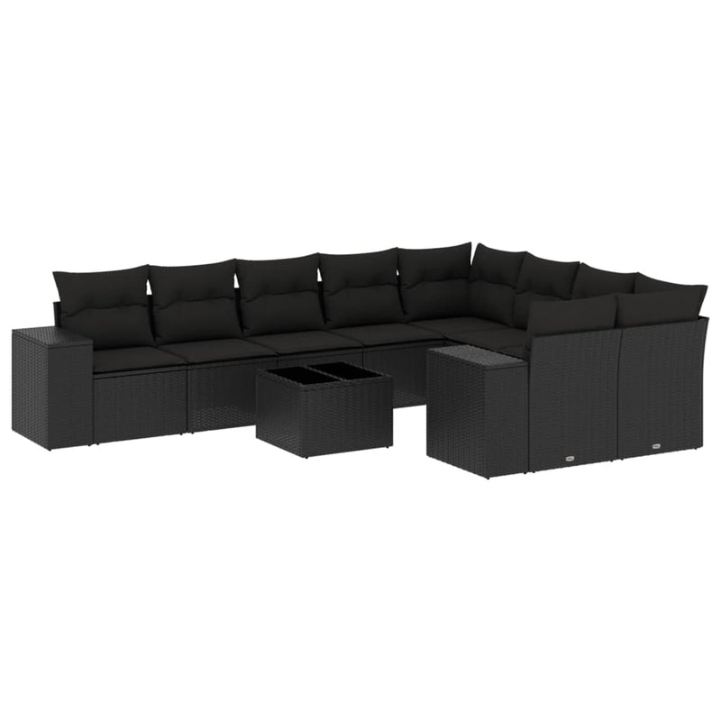 10 Piece Garden Sofa Set with Cushions Black Poly Rattan Payday Deals