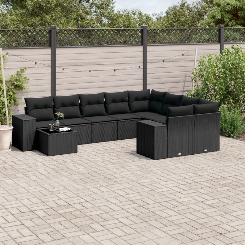 10 Piece Garden Sofa Set with Cushions Black Poly Rattan Payday Deals