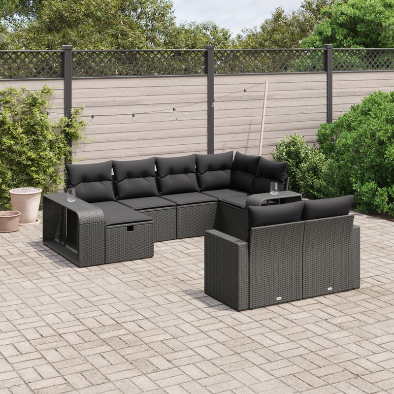 10 Piece Garden Sofa Set with Cushions Black Poly Rattan Payday Deals