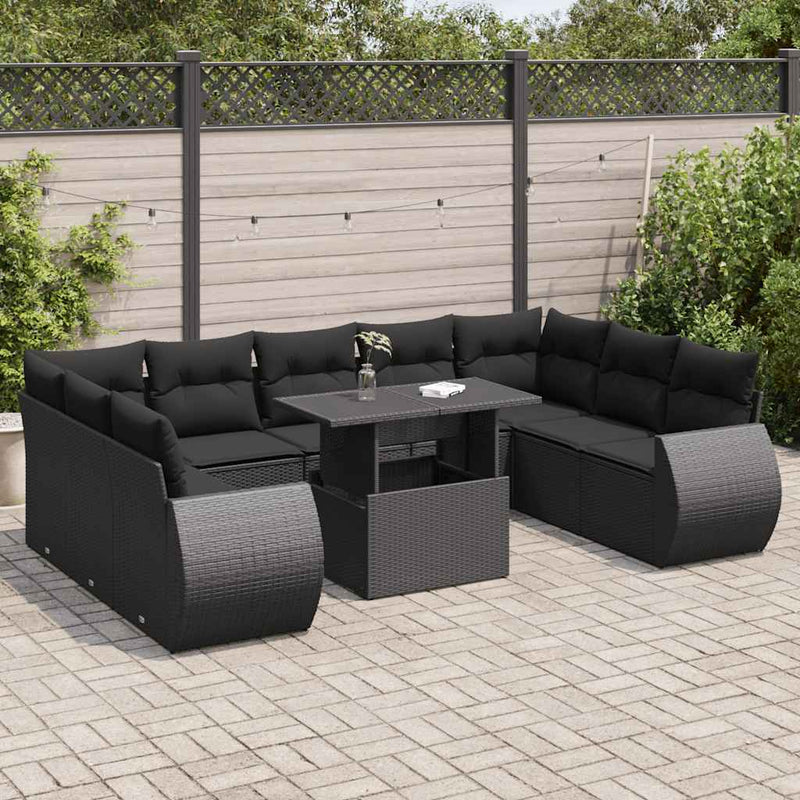 10 Piece Garden Sofa Set with Cushions Black Poly Rattan Payday Deals