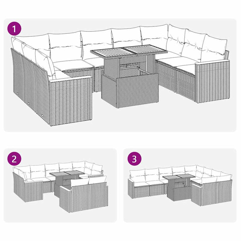 10 Piece Garden Sofa Set with Cushions Black Poly Rattan Acacia Payday Deals
