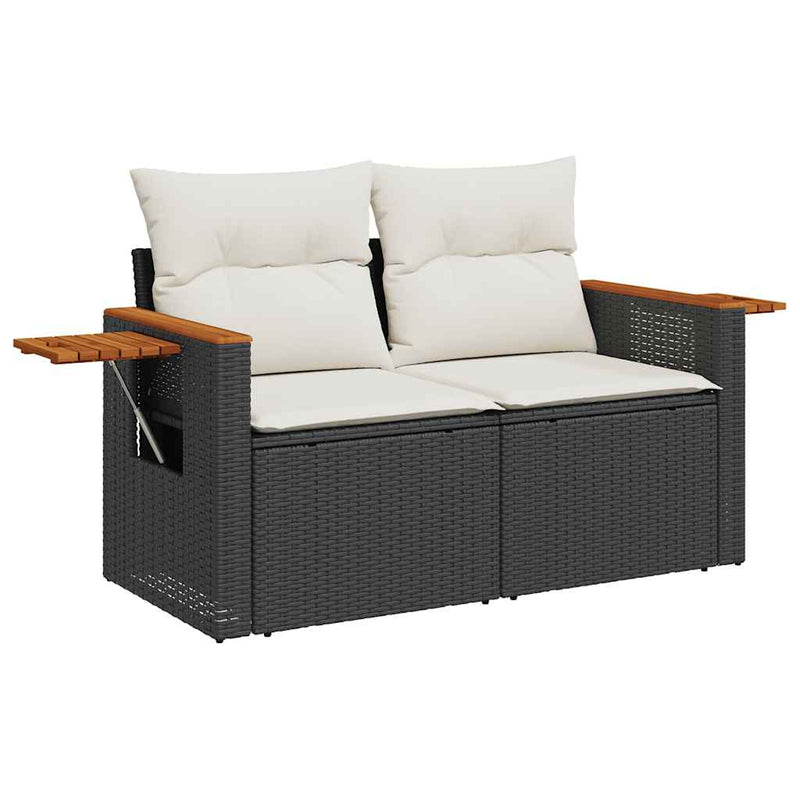 10 Piece Garden Sofa Set with Cushions Black Poly Rattan Acacia Payday Deals
