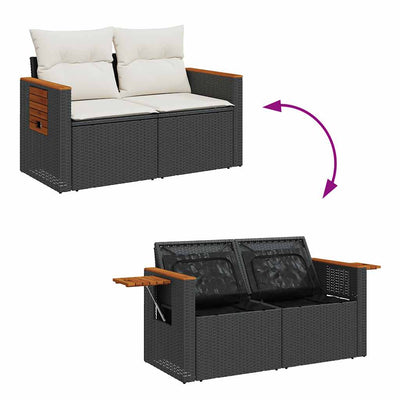 10 Piece Garden Sofa Set with Cushions Black Poly Rattan Acacia Payday Deals