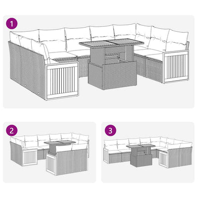 10 Piece Garden Sofa Set with Cushions Black Poly Rattan Acacia Payday Deals