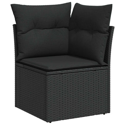 10 Piece Garden Sofa Set with Cushions Black Poly Rattan Acacia Payday Deals