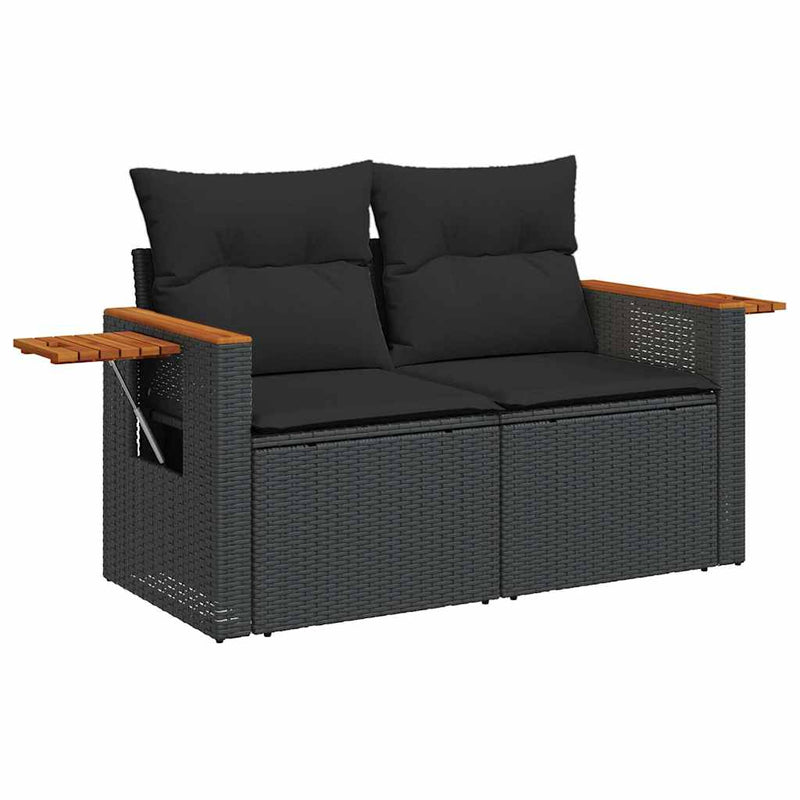 10 Piece Garden Sofa Set with Cushions Black Poly Rattan Acacia Payday Deals