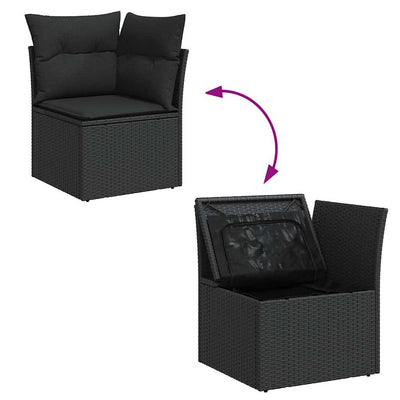 10 Piece Garden Sofa Set with Cushions Black Poly Rattan Acacia Payday Deals