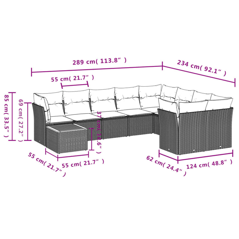 10 Piece Garden Sofa Set with Cushions Grey Poly Rattan Payday Deals