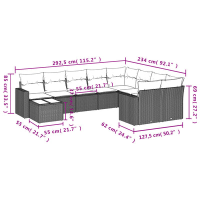 10 Piece Garden Sofa Set with Cushions Grey Poly Rattan Payday Deals