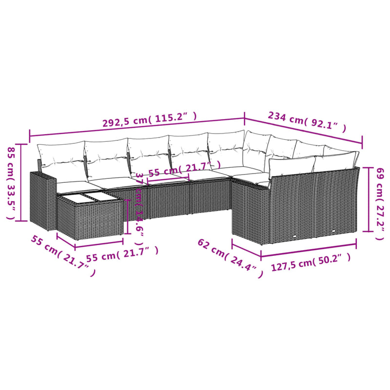10 Piece Garden Sofa Set with Cushions Grey Poly Rattan Payday Deals