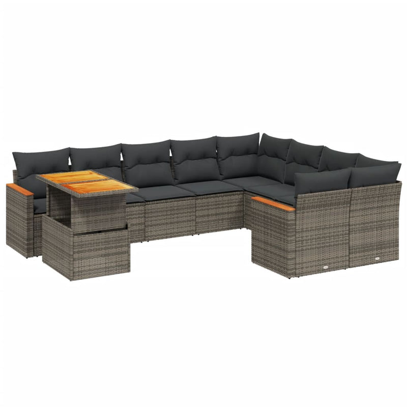 10 Piece Garden Sofa Set with Cushions Grey Poly Rattan Payday Deals