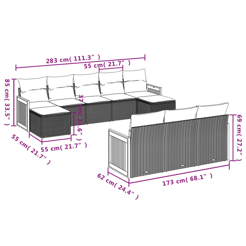 10 Piece Garden Sofa Set with Cushions Grey Poly Rattan Payday Deals