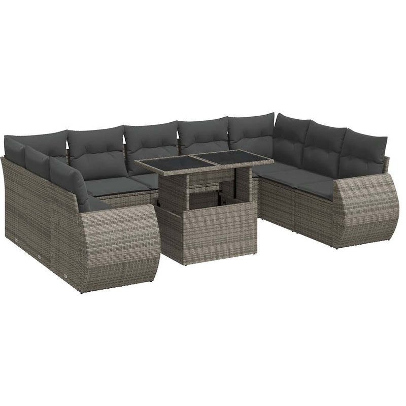 10 Piece Garden Sofa Set with Cushions Grey Poly Rattan Payday Deals