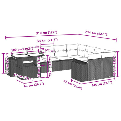 10 Piece Garden Sofa Set with Cushions Grey Poly Rattan Payday Deals