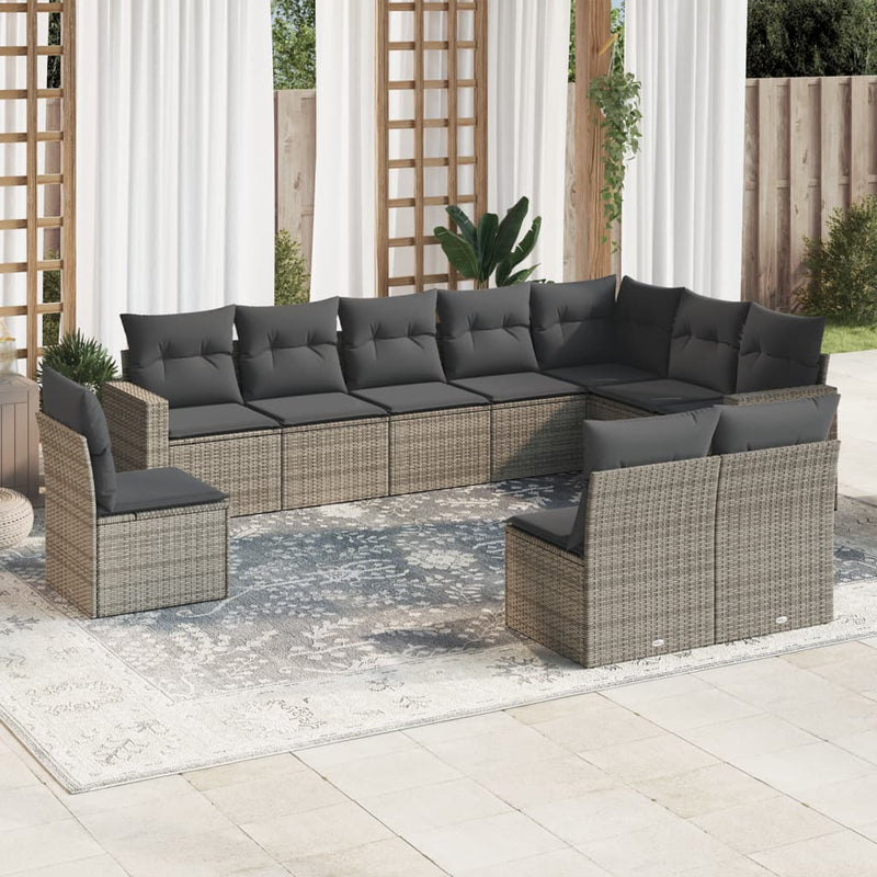 10 Piece Garden Sofa Set with Cushions Grey Poly Rattan Payday Deals