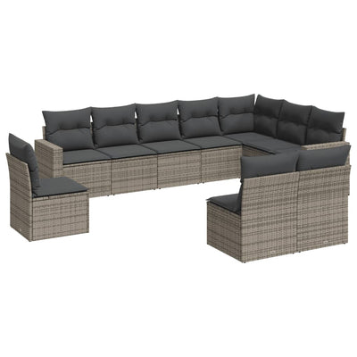 10 Piece Garden Sofa Set with Cushions Grey Poly Rattan Payday Deals