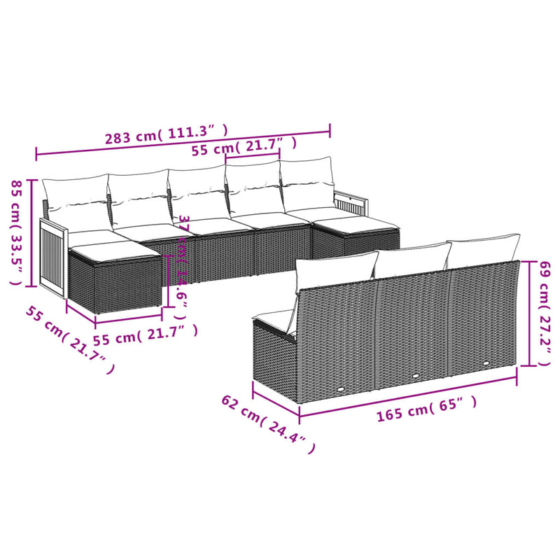 10 Piece Garden Sofa Set with Cushions Grey Poly Rattan Payday Deals