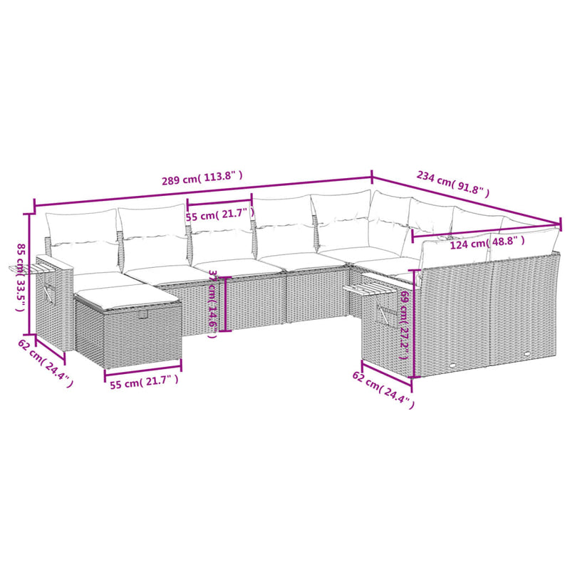 10 Piece Garden Sofa Set with Cushions Grey Poly Rattan Payday Deals