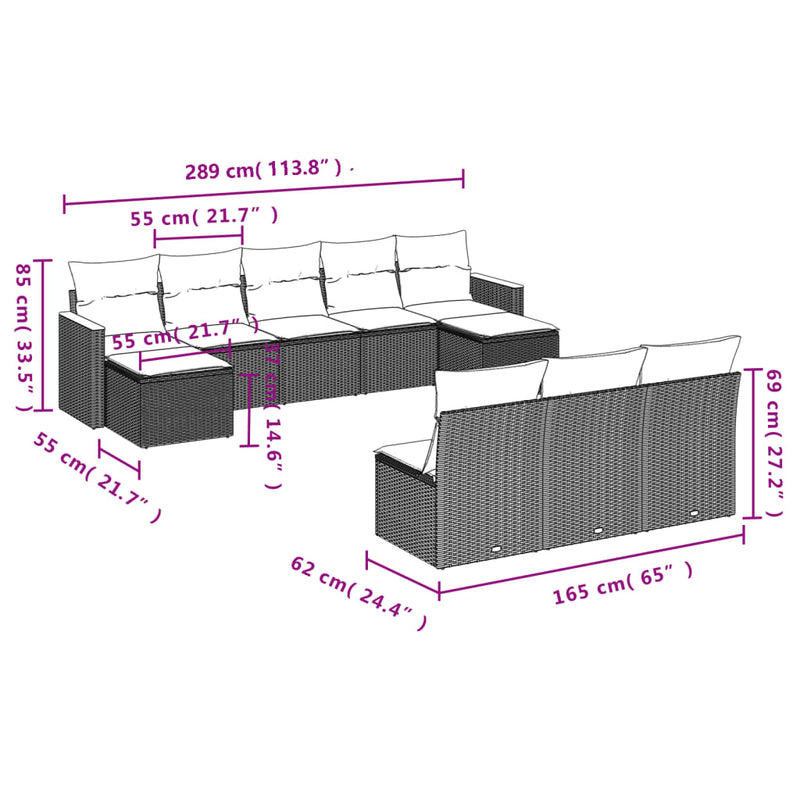 10 Piece Garden Sofa Set with Cushions Grey Poly Rattan Payday Deals