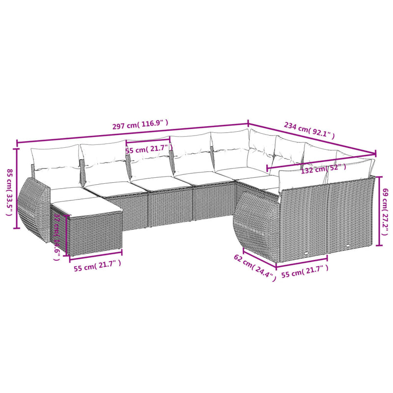 10 Piece Garden Sofa Set with Cushions Grey Poly Rattan Payday Deals