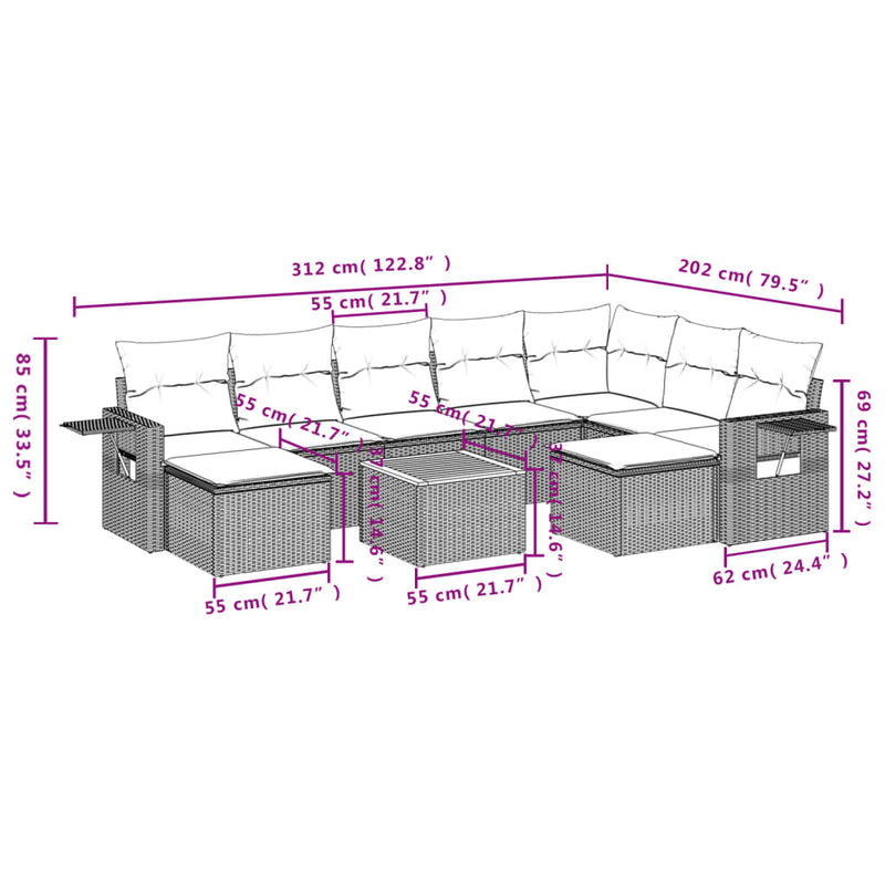 10 Piece Garden Sofa Set with Cushions Grey Poly Rattan Payday Deals
