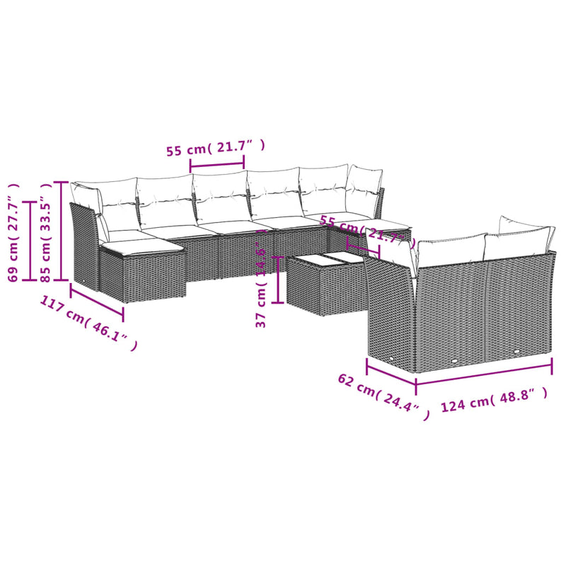 10 Piece Garden Sofa Set with Cushions Grey Poly Rattan Payday Deals