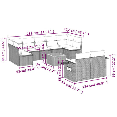 10 Piece Garden Sofa Set with Cushions Grey Poly Rattan Payday Deals