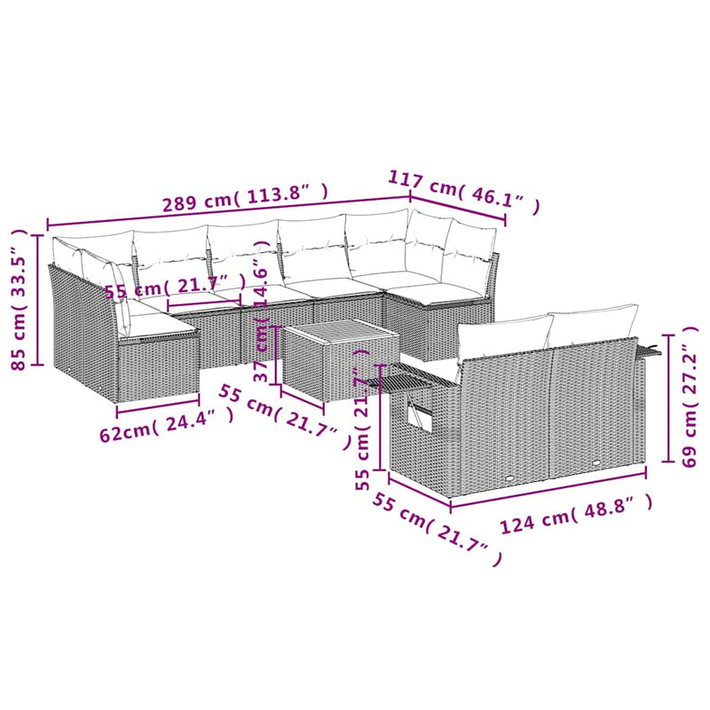 10 Piece Garden Sofa Set with Cushions Grey Poly Rattan Payday Deals
