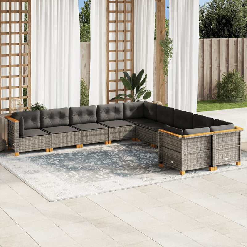 10 Piece Garden Sofa Set with Cushions Grey Poly Rattan Payday Deals