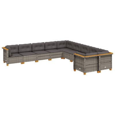 10 Piece Garden Sofa Set with Cushions Grey Poly Rattan Payday Deals
